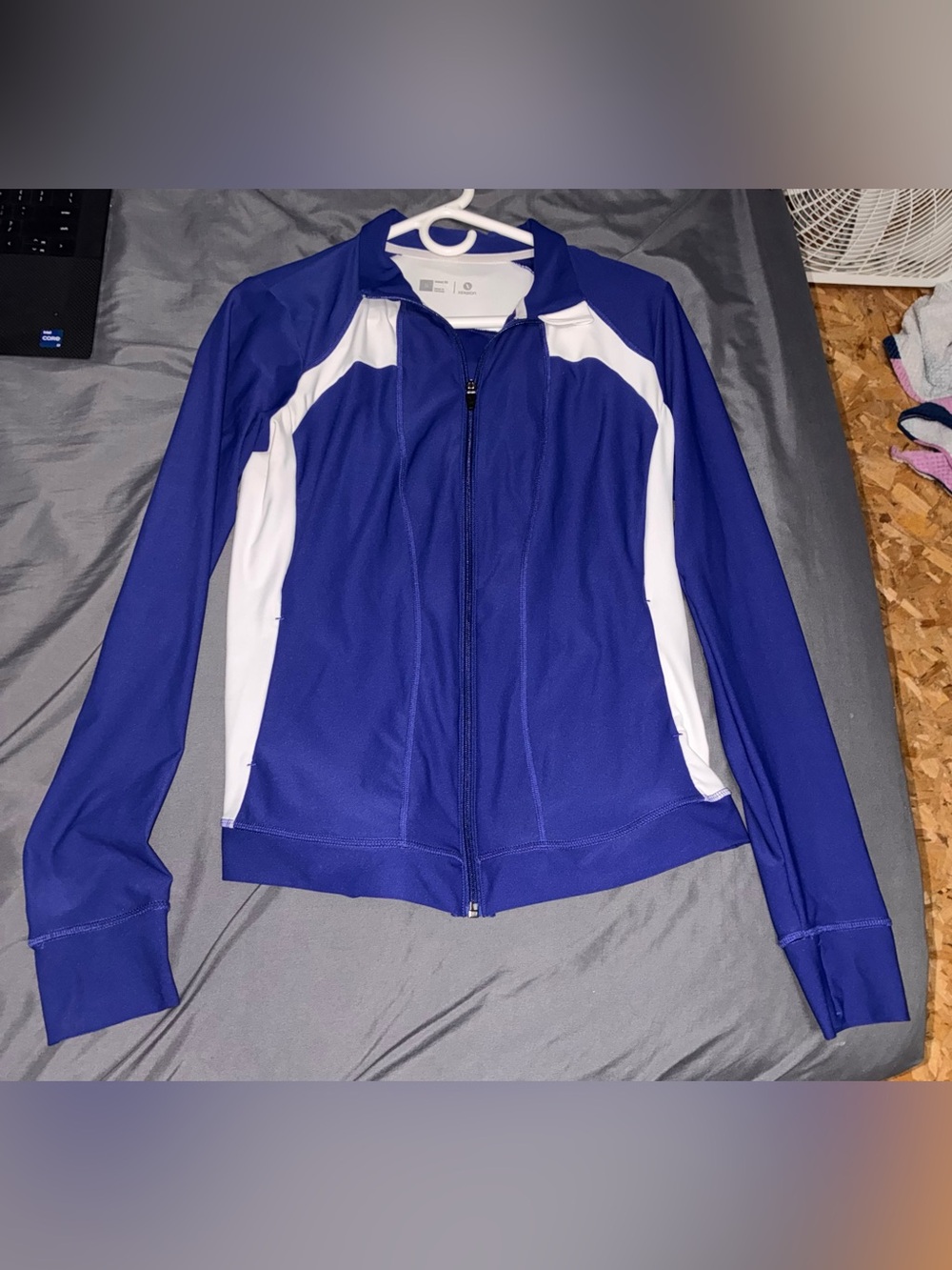 Xersion Blue and White Full-Zip Bomber Jacket